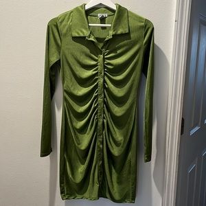 Women Sexy Long Sleeve Ruched Button Night Out Mini Club Shirt Dress 🫒